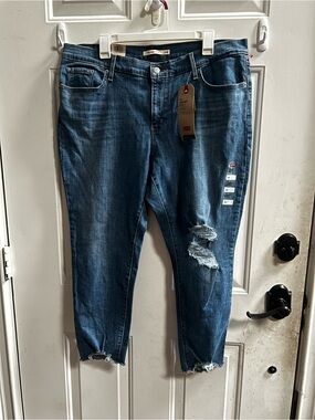 Levi's 711 Skinny Ankle Blue Distressed Cropped Skinny Jeans Sz 18W